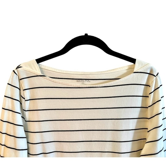 MERONA, WOMENS, BOAT NECK,3/4 SLEEVE TOP. WHITE WITH A THIN LINE STRIPE.SIZE XXL - Picture 2 of 5